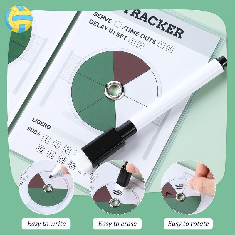 Seenelling 4 Set Volleyball Rotation Trackers Portable Volleyball Rotation Wheel Clipboard with Dry Erase Marker and Eraser Tip for Strategy Techniques Officials Referees and Coaches - Image 3
